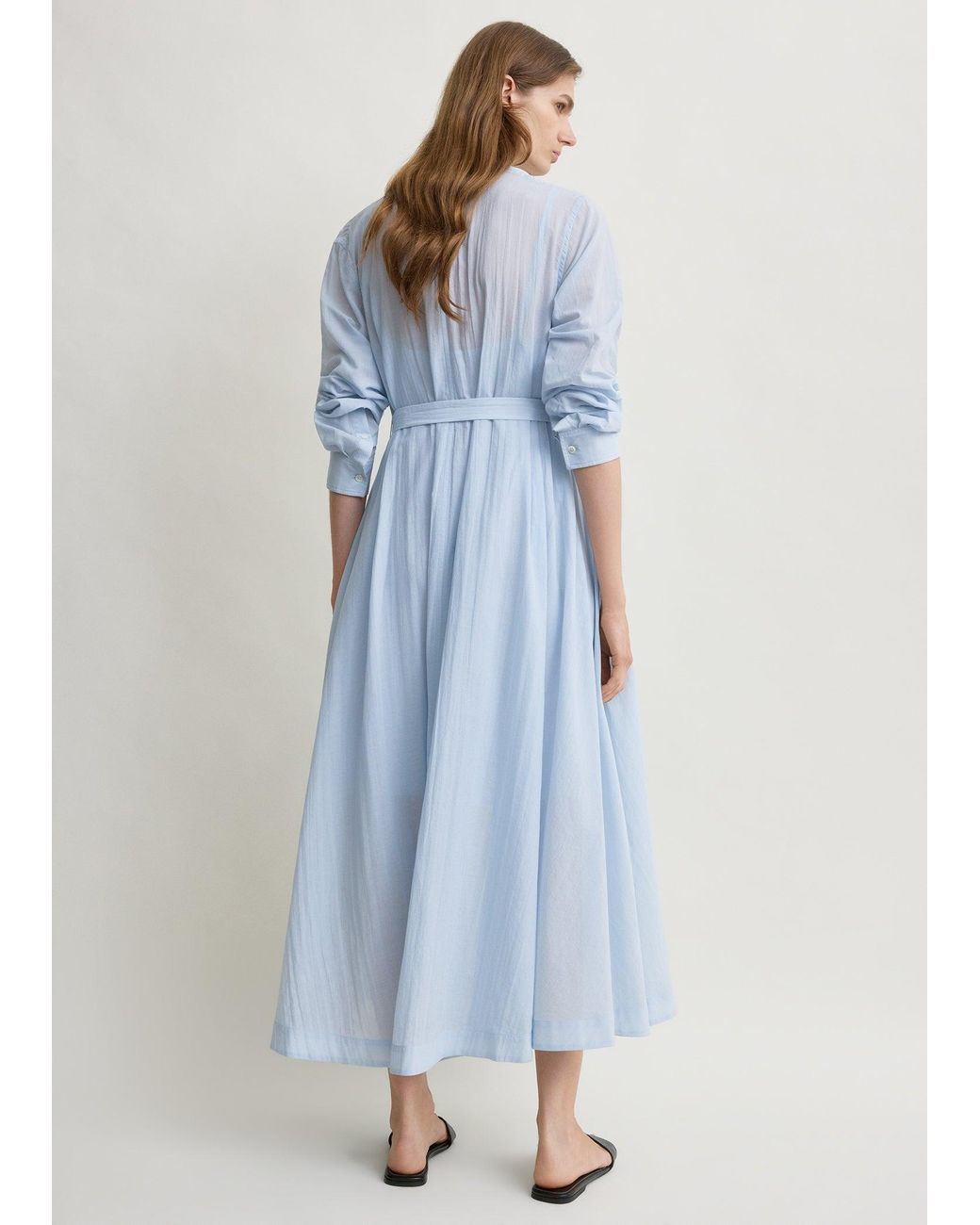 Totême Blue Belted Cotton Voile Dress