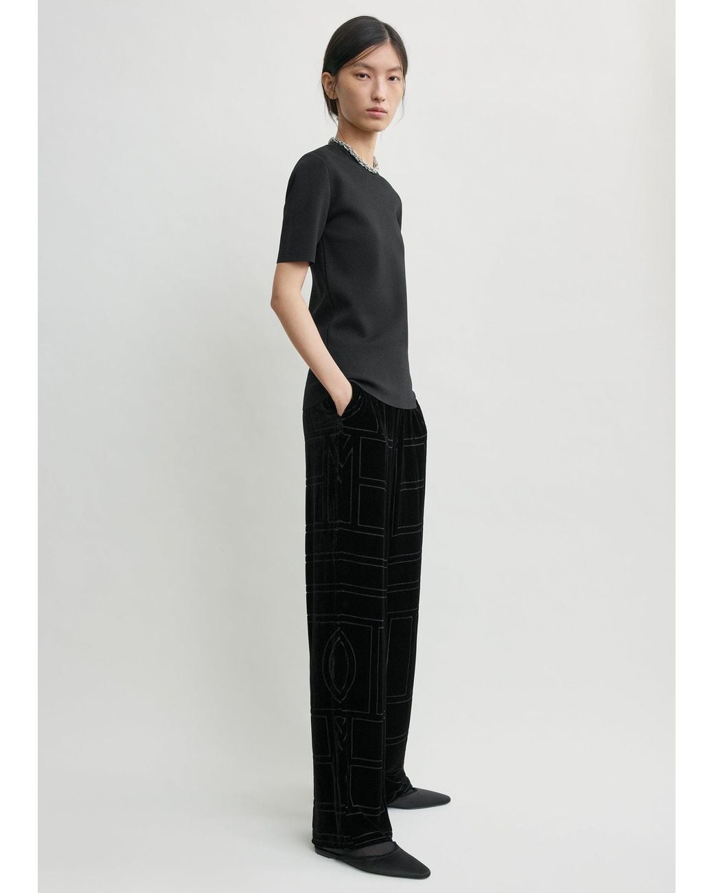 Totême  Black Monogram Devoré Pj Bottoms