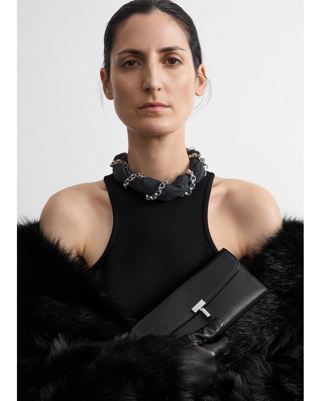 Totême Black T-Lock Palmellato-Patent Wallet