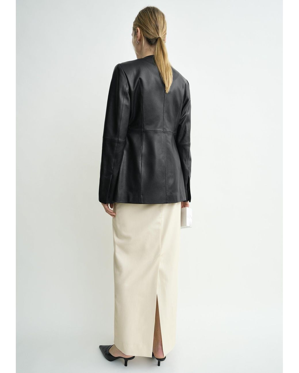 Totême Black Collarless Leather Jacket