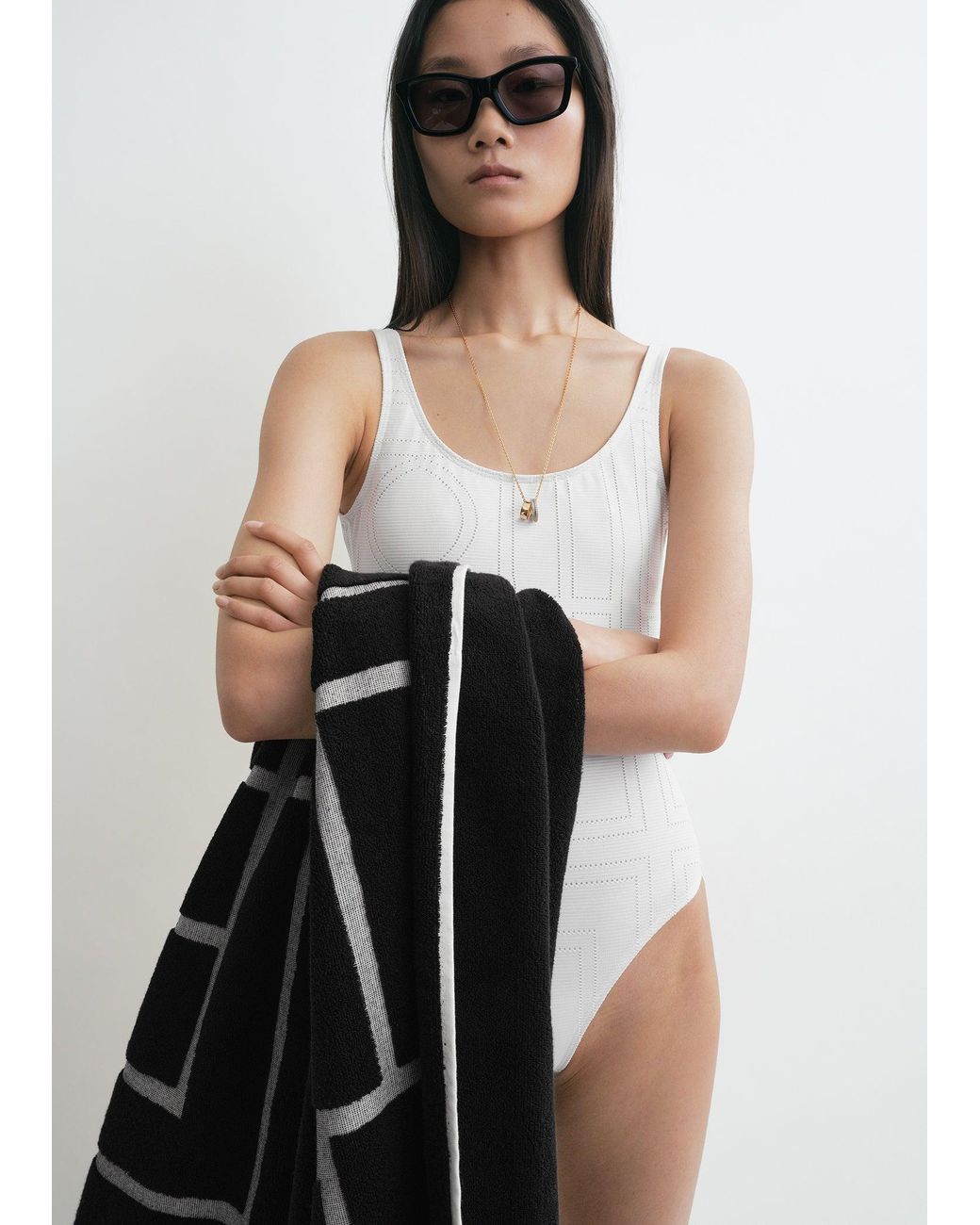 Totême White Monogram Pointelle Swimsuit