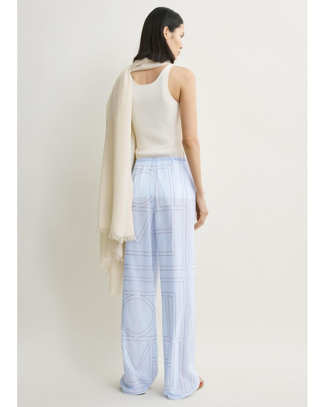 Totême  White Monogram Cotton-Blend Pj Bottoms