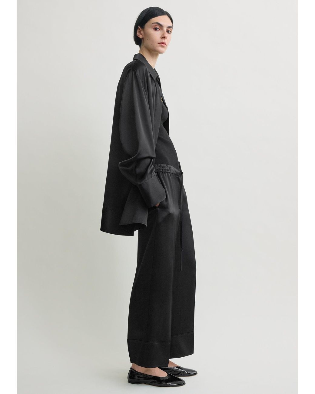 Totême  Black Satin Drawstring Trousers