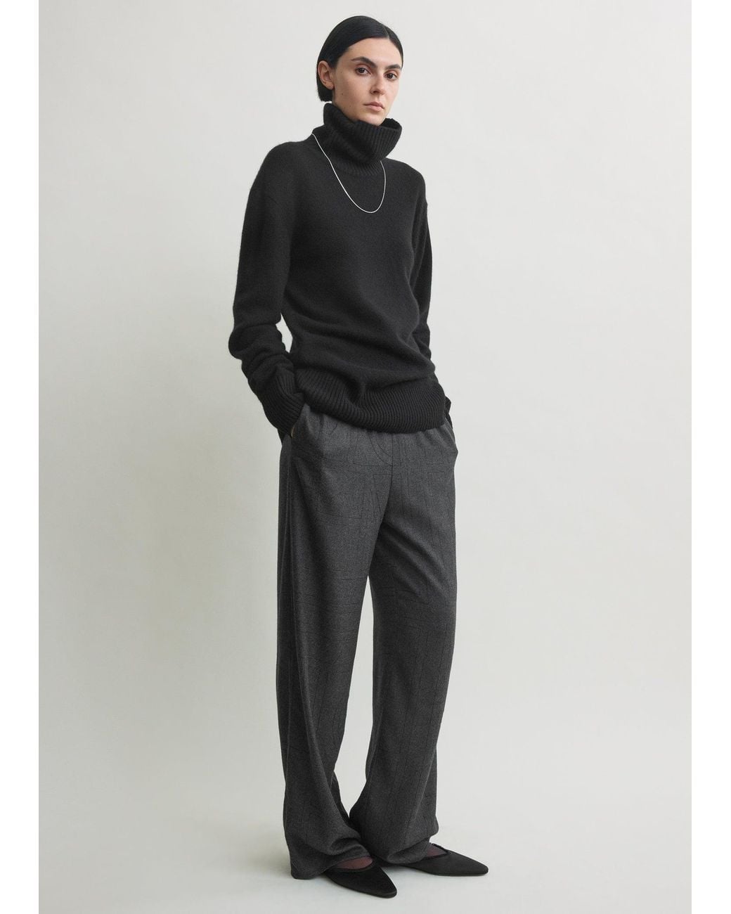 Totême  White Monogram Flannel Pj Bottoms Charcoal