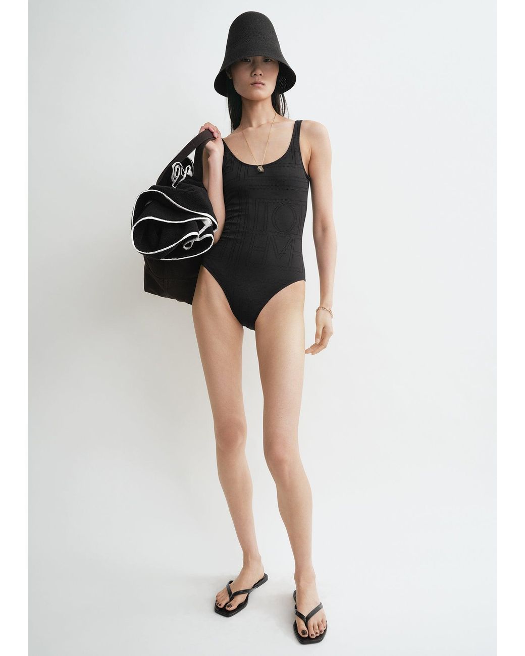 Totême Black Monogram Pointelle Swimsuit