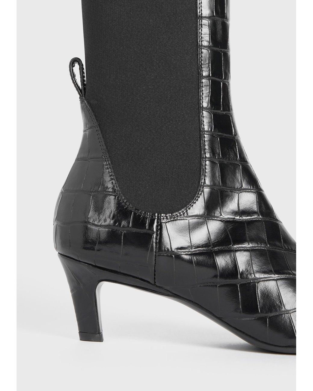 Totême  Black Croco-Embossed Mid-Heel Boots
