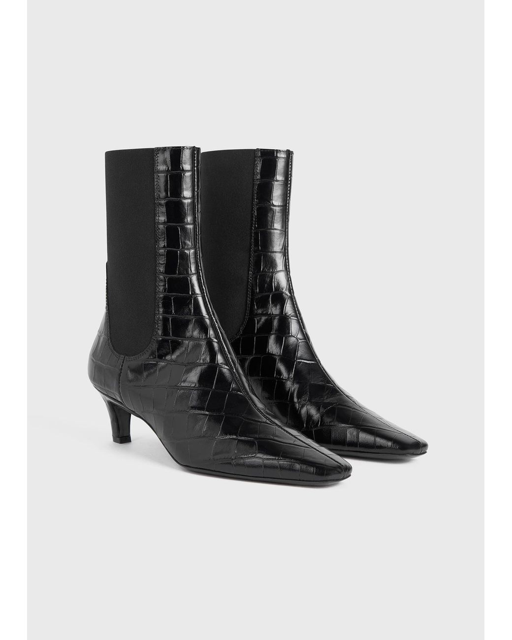 Totême  Black Croco-Embossed Mid-Heel Boots