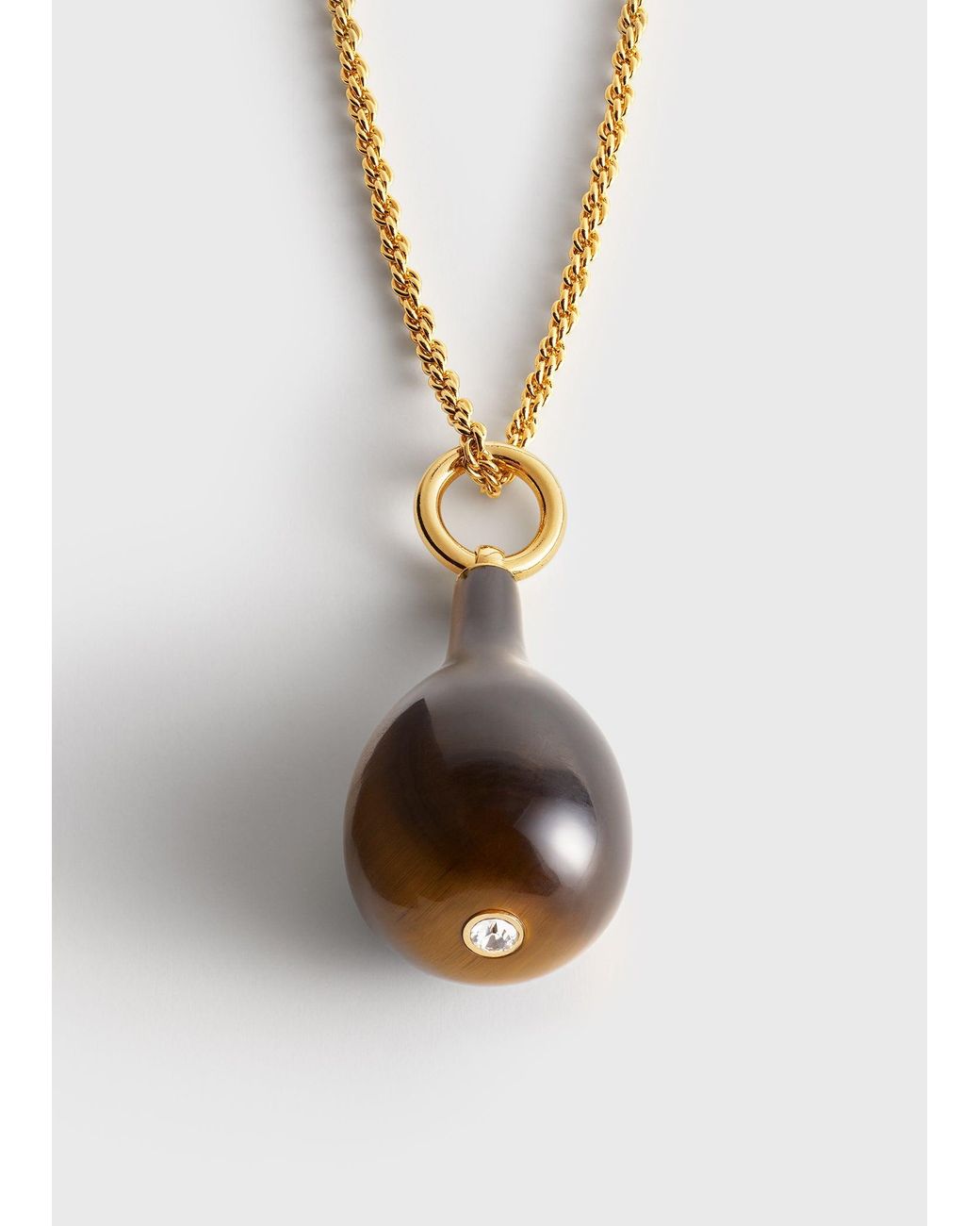 Totême White Medium Tiger's Eye Drop Necklace Honey