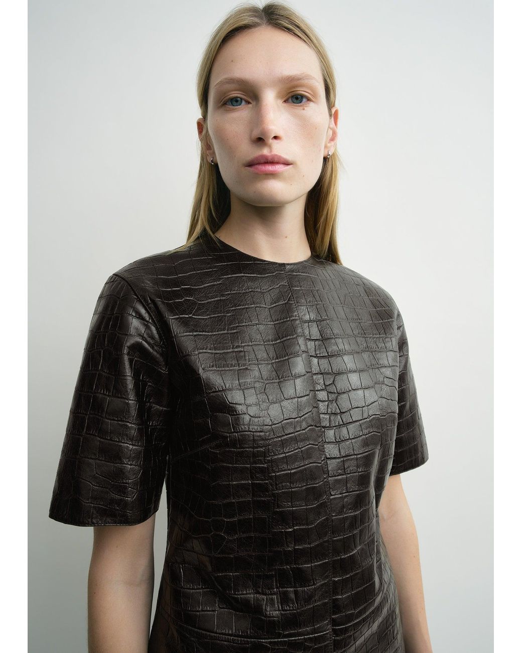 Totême Brown Croco-Embossed Tee