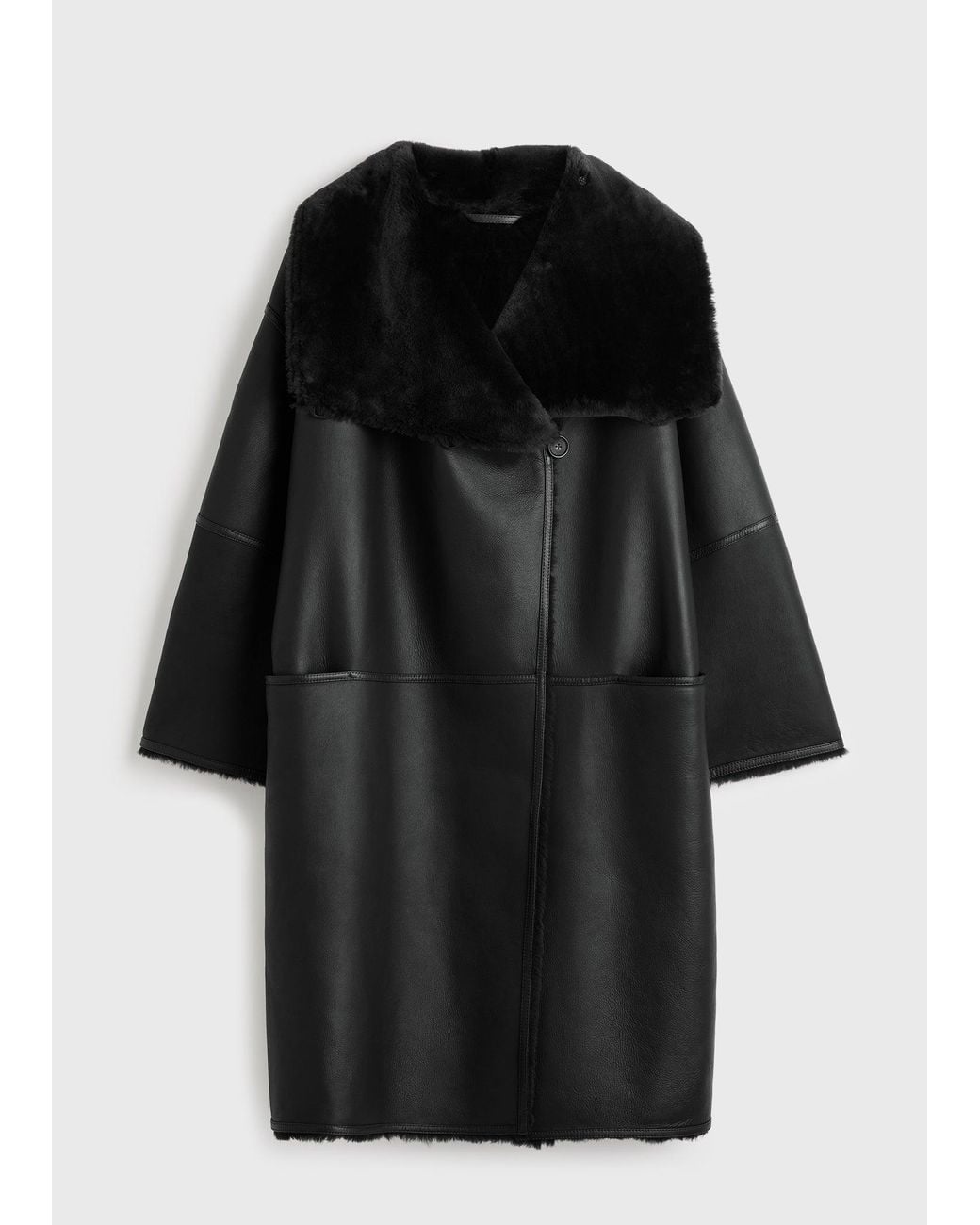 Totême Black Shearling Wrap Coat