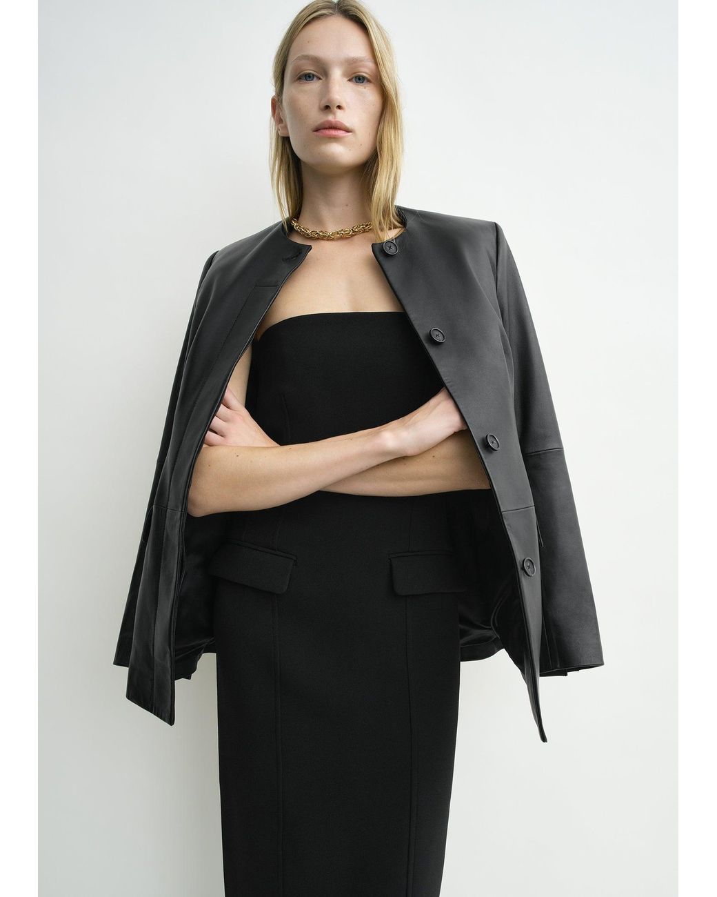 Totême  Black Strapless Pocket Dress
