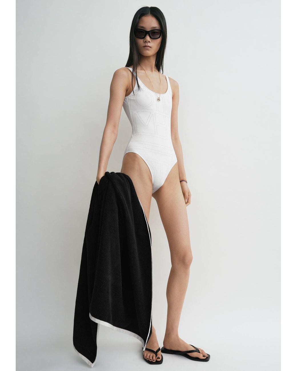 Totême White Monogram Pointelle Swimsuit