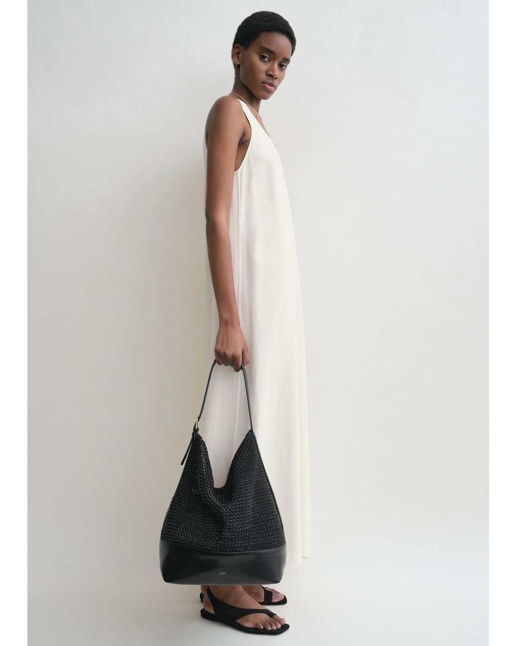 Totême Black Belted Woven-Leather Tote