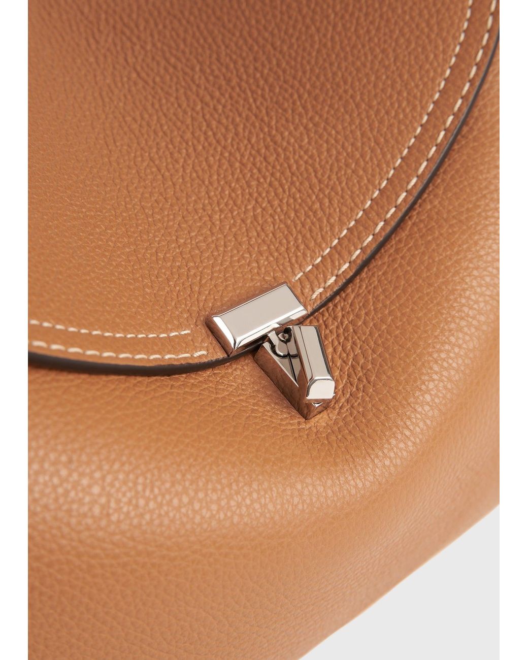Totême Natural T-Lock Grained-Leather Top Handle Tan