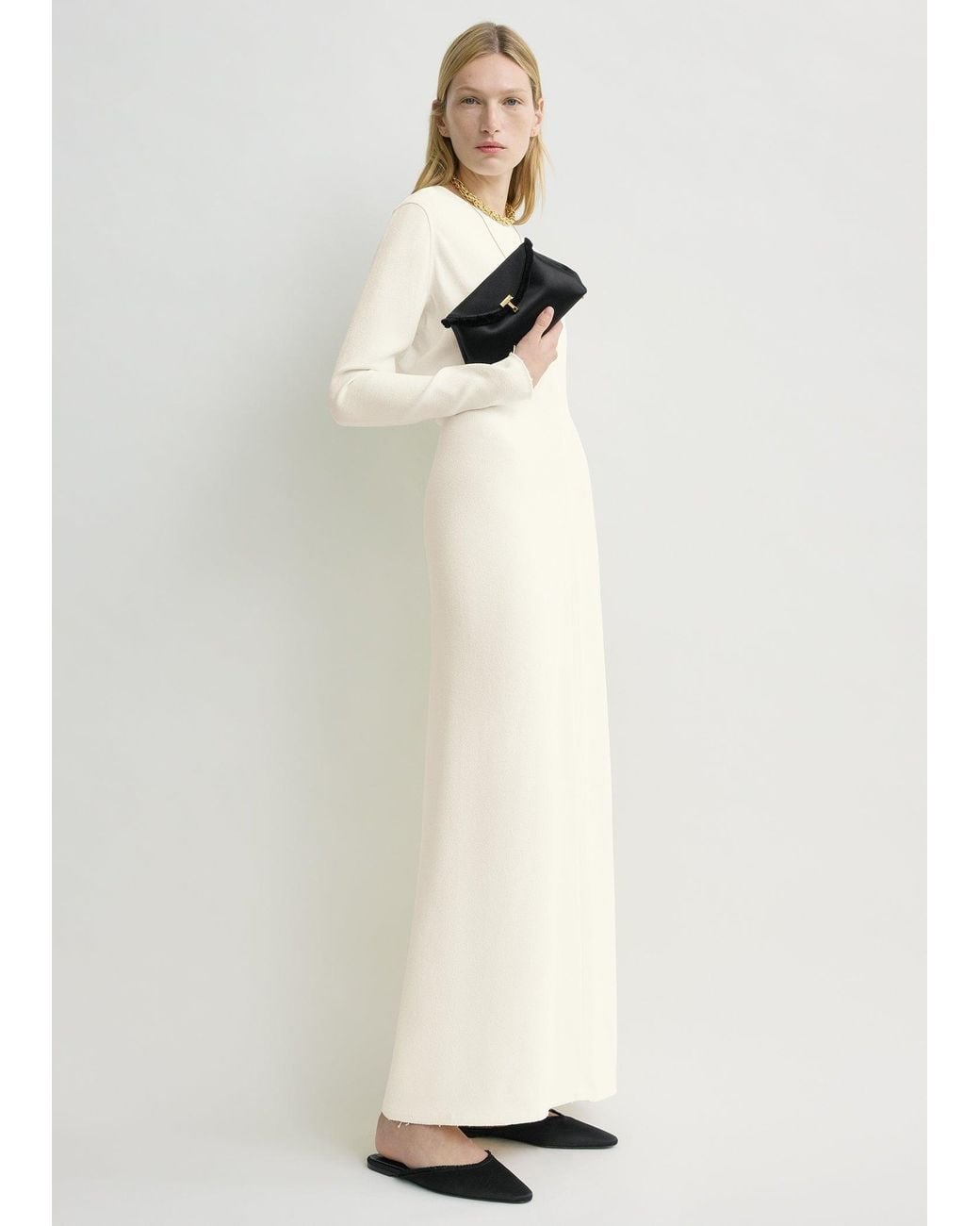 Totême White Mini T-Lock Frayed Satin Clutch