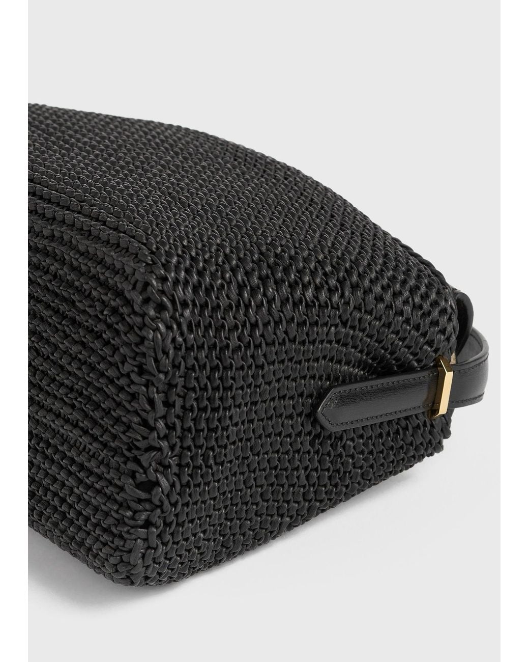 Totême Black T-Lock Woven-Leather Top Handle