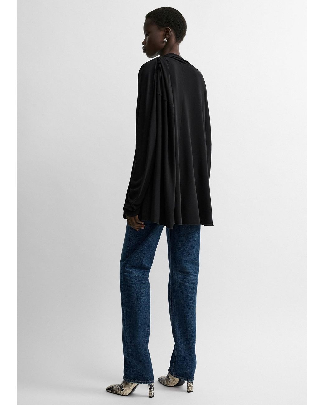 Totême Black Asymmetric Draped Blouse Petite