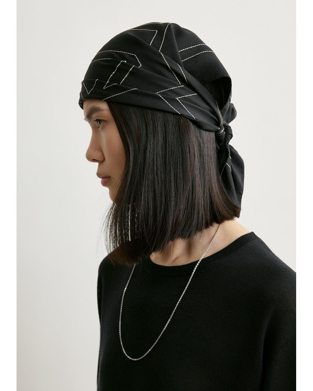 Totême  Black Embroidered Monogram Silk Scarf
