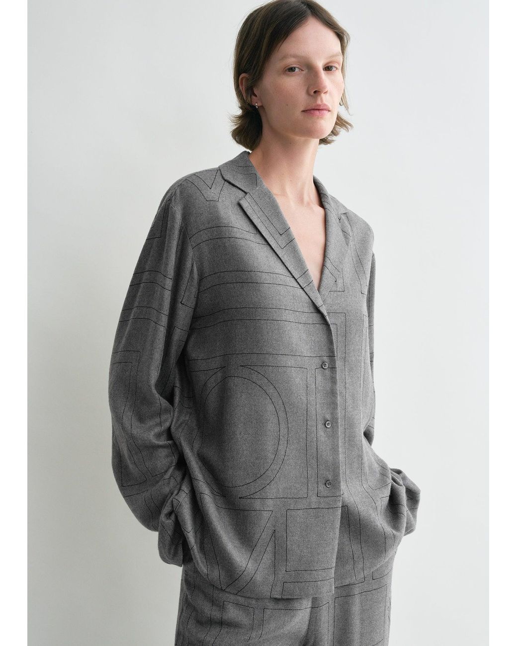 Totême Gray Monogram Flannel Pj Top