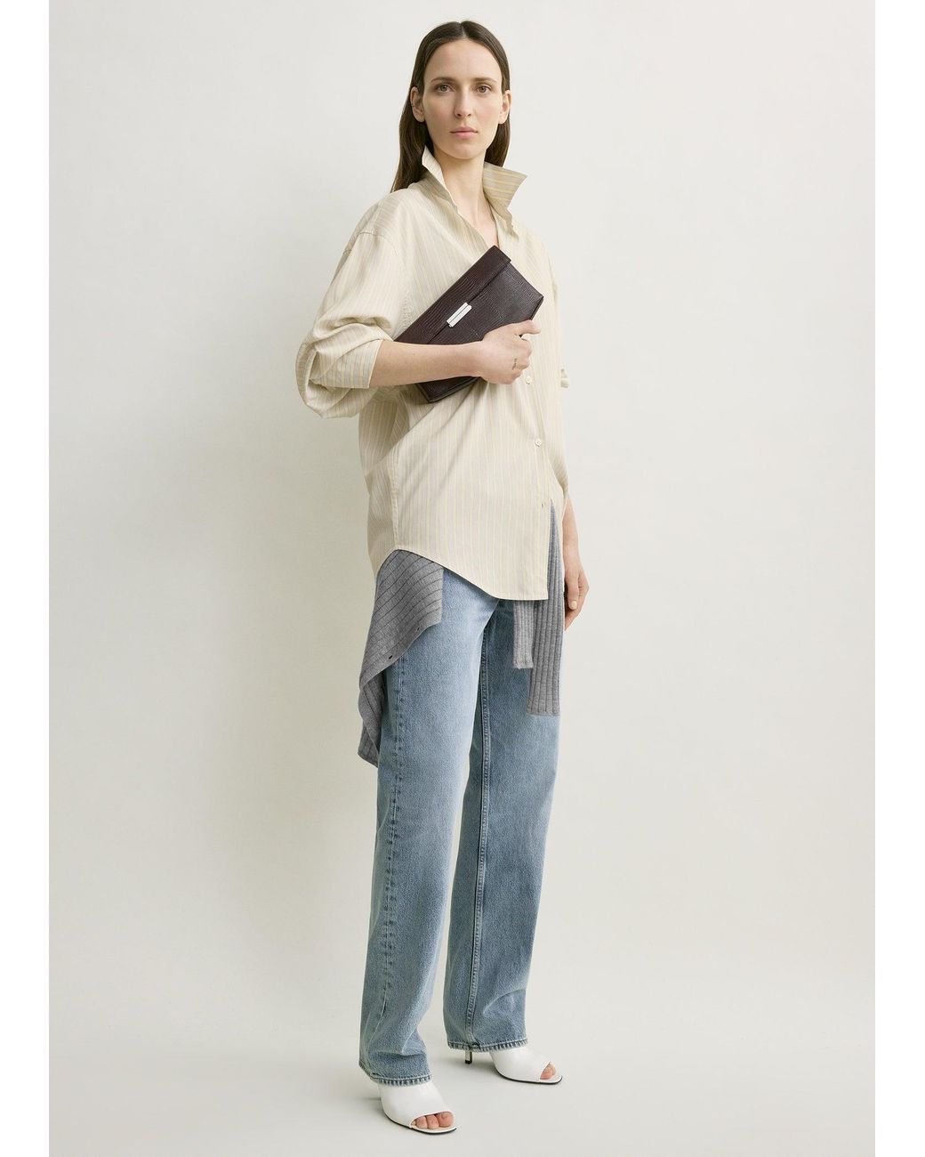 Totême  White Clip Lizard-Embossed Clutch