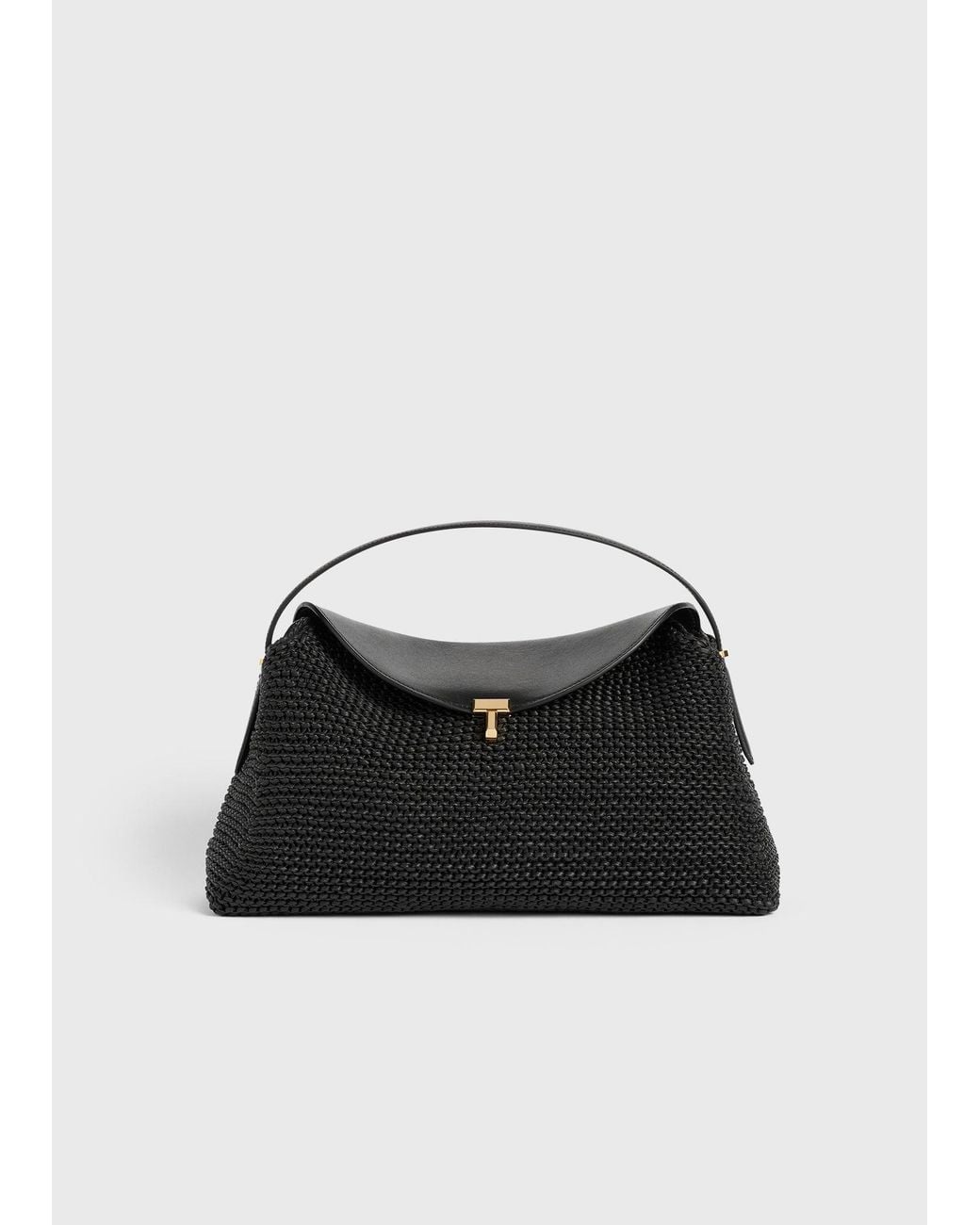Totême Black T-Lock Woven-Leather Top Handle