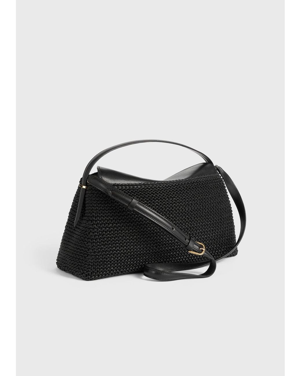 Totême Black T-Lock Woven-Leather Top Handle