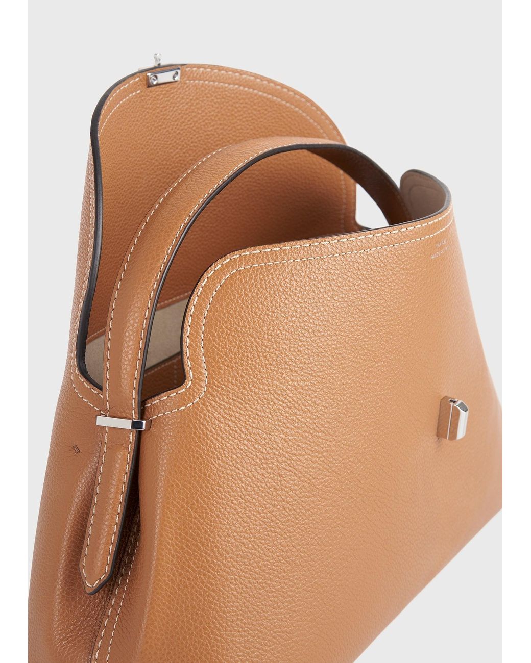 Totême Natural T-Lock Grained-Leather Top Handle Tan