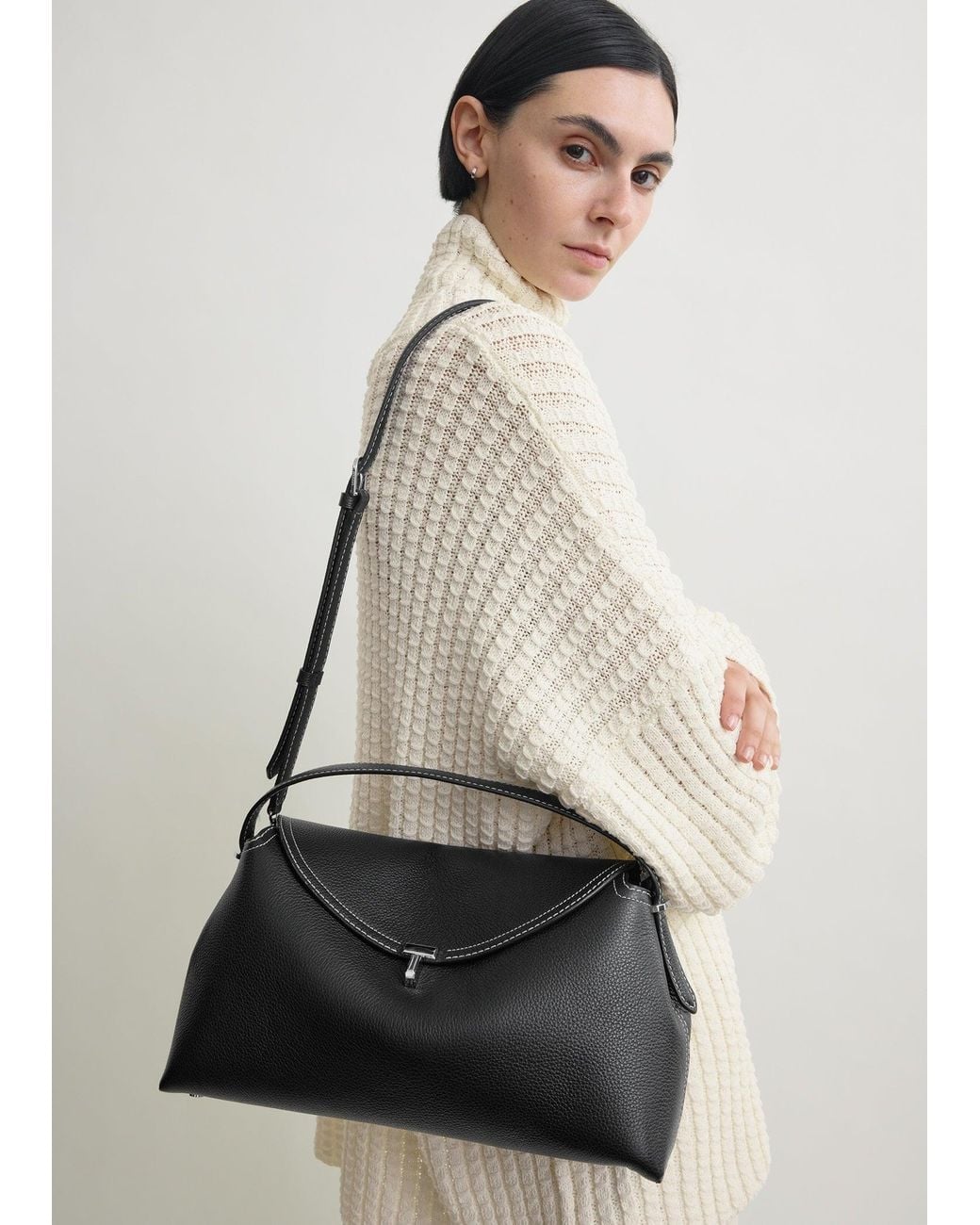 Totême Black T-Lock Grained-Leather Top Handle