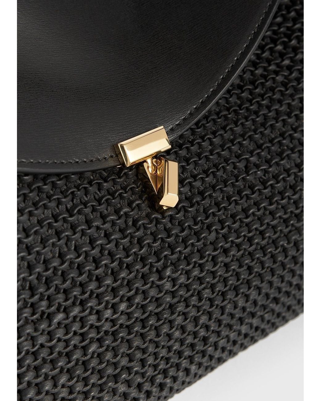 Totême Black T-Lock Woven-Leather Top Handle