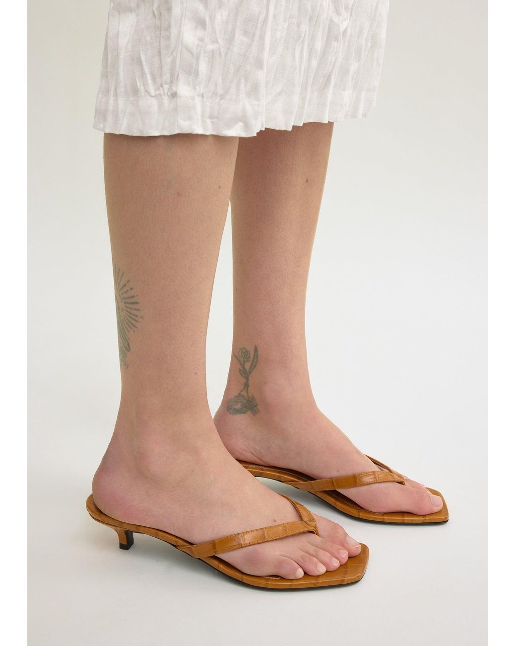 Totême White Croco-Embossed Heeled Flip Flops