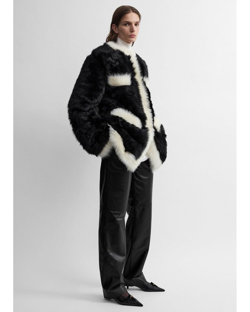 Totême Black Silky Shearling Pocket Jacket/Natural