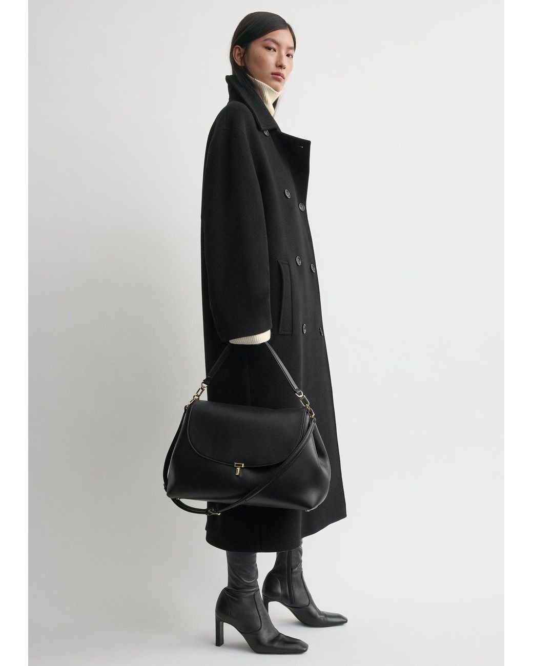 Totême  Black T-Lock Leather Satchel
