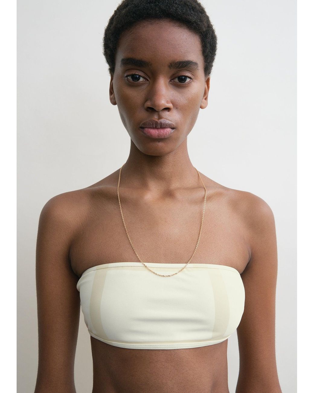 Totême White Monogram Strapless Bikini Top