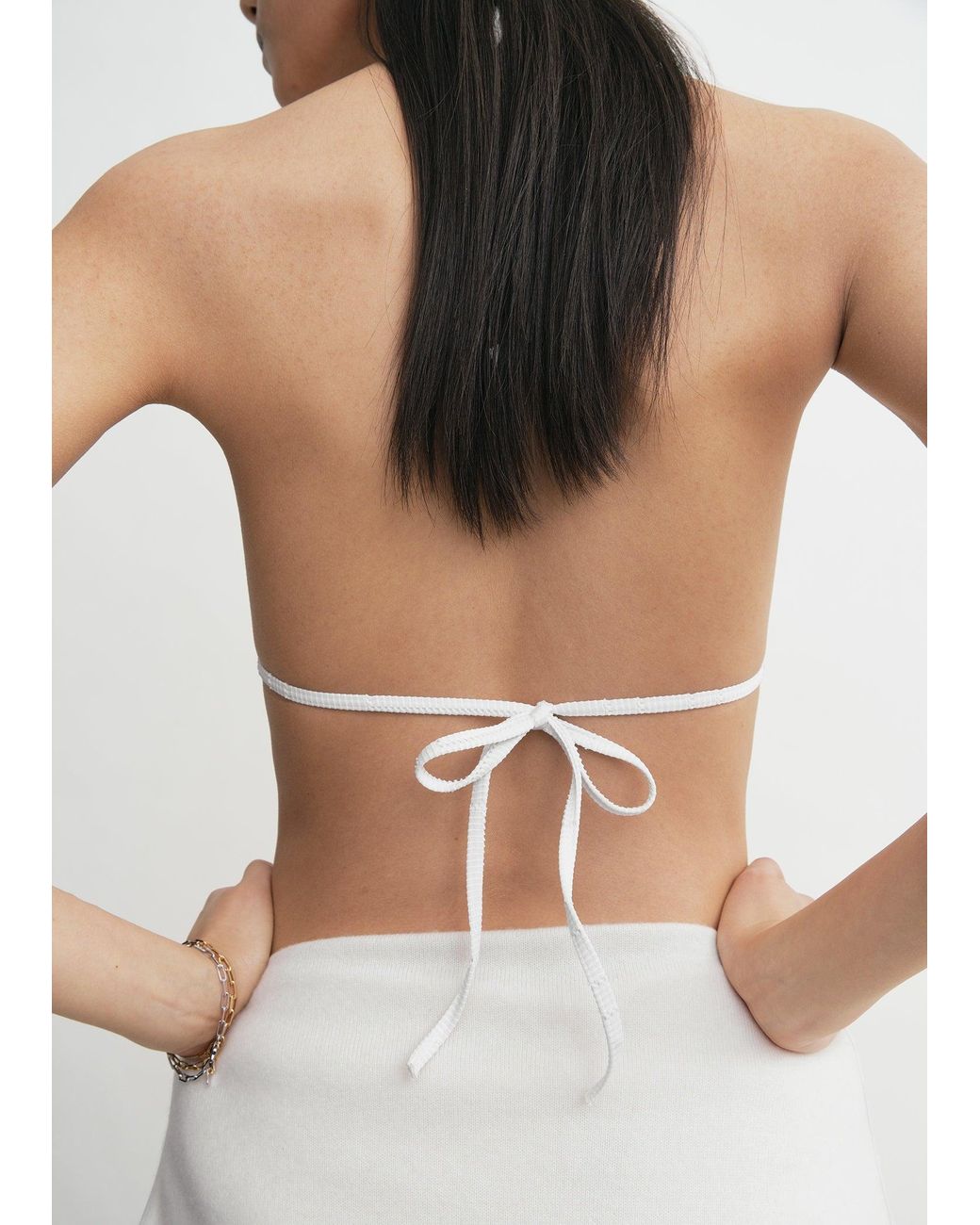Totême White Monogram Pointelle Bikini Top