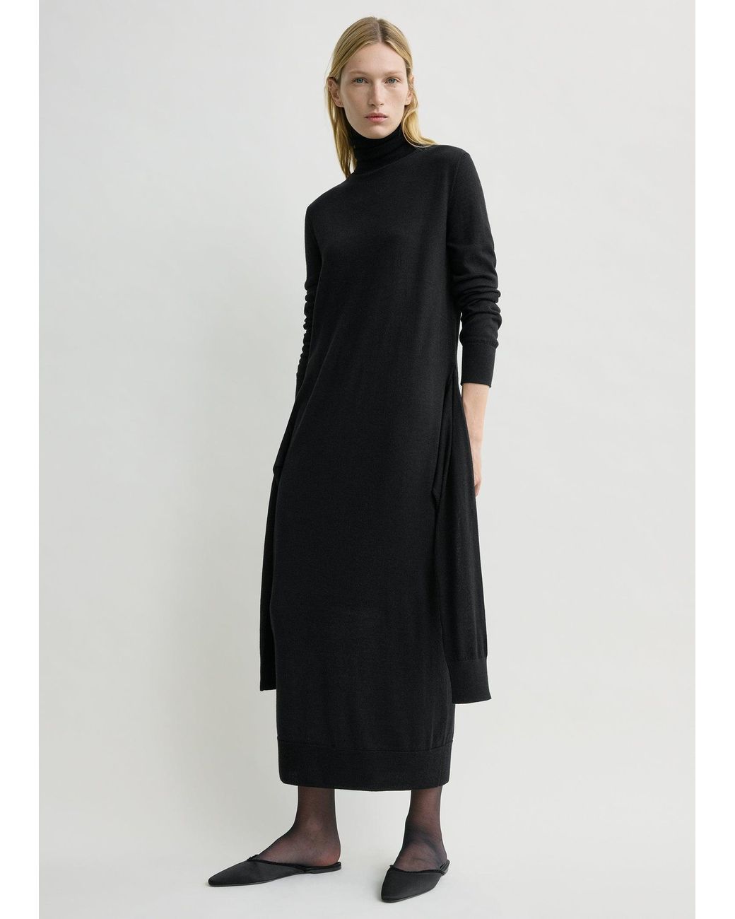 Totême Black Double-Sleeve Turtleneck Dress