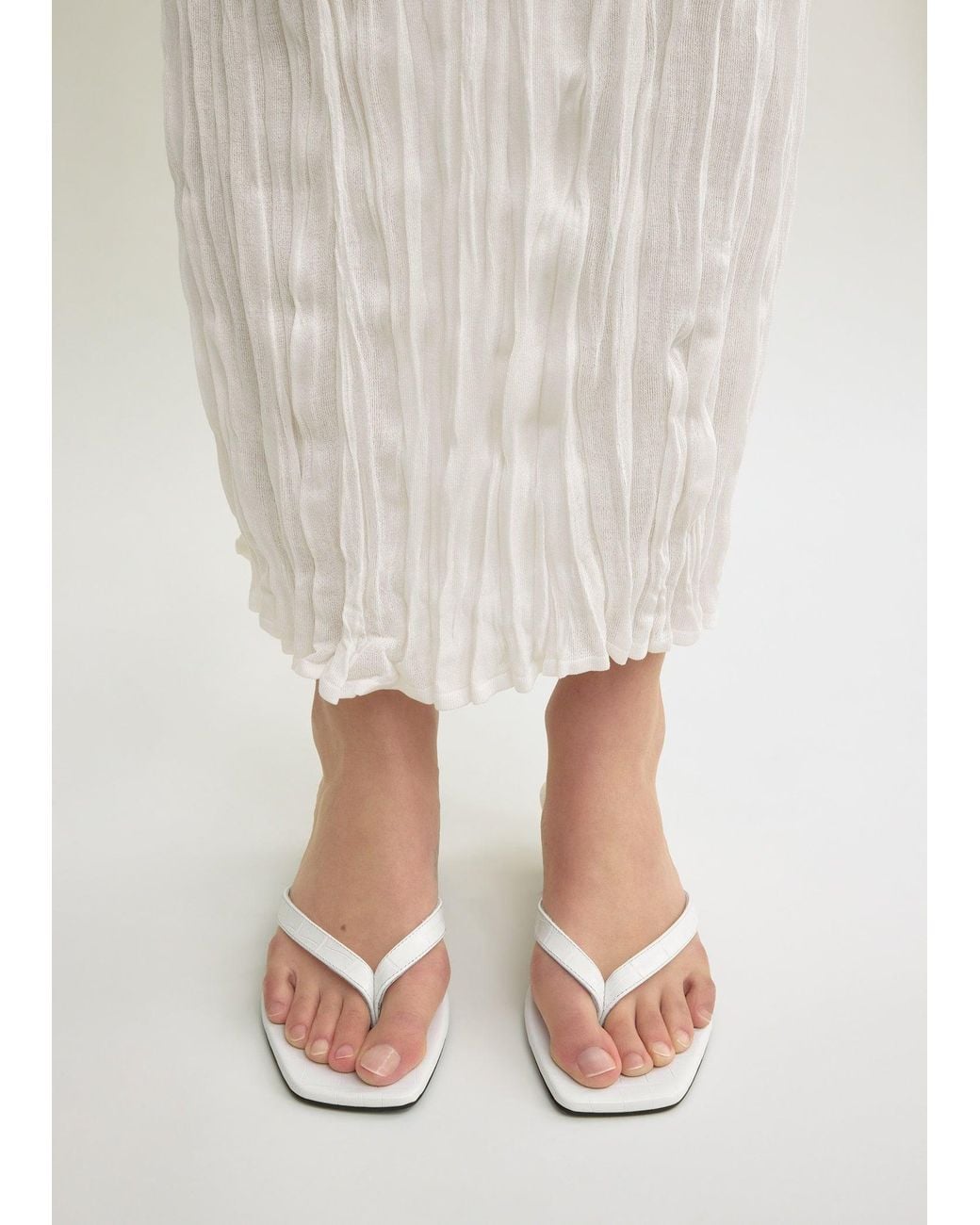Totême  White Croco-Embossed Heeled Flip Flops