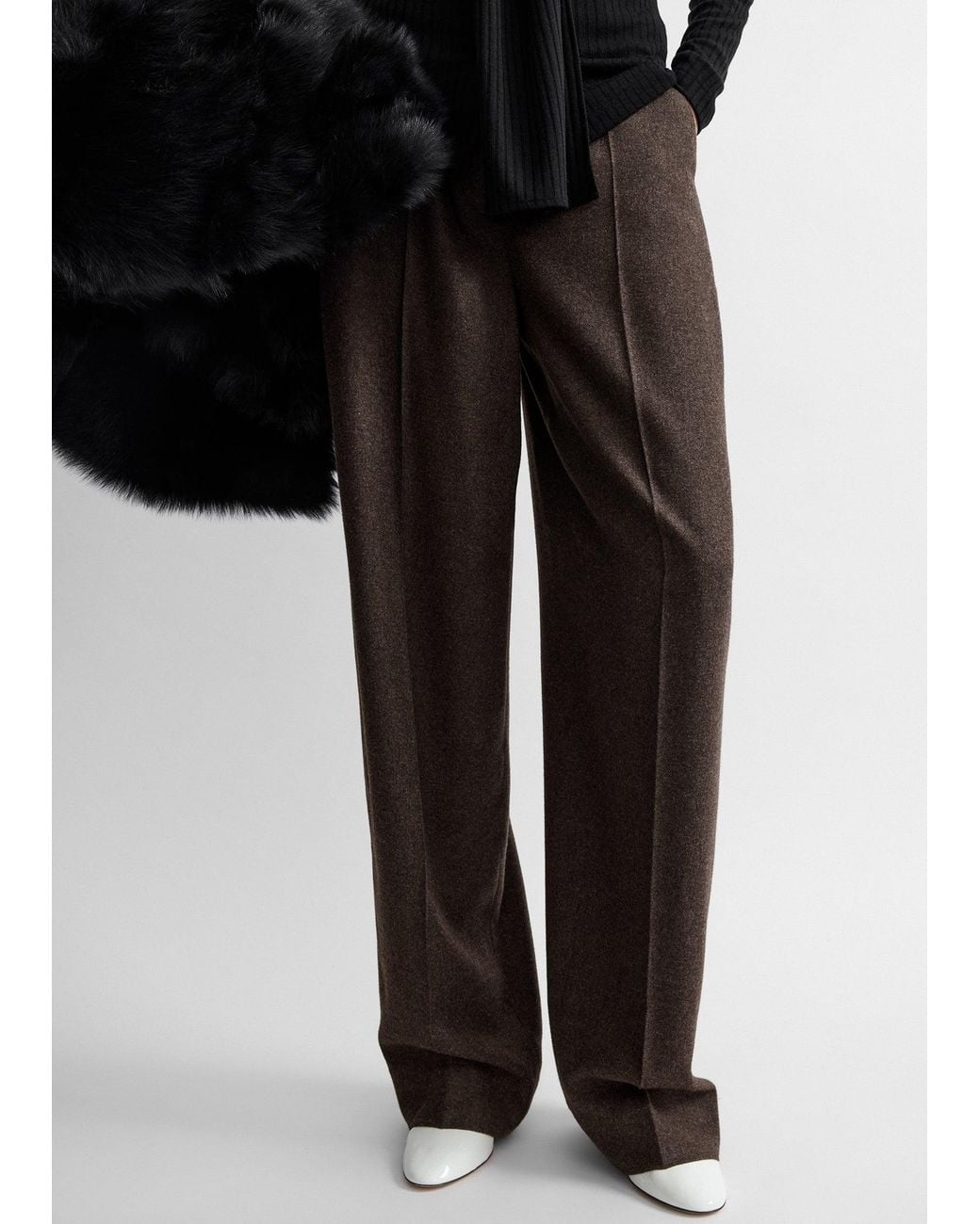 Totême Black High-Waist Flannel Trousers Taupe