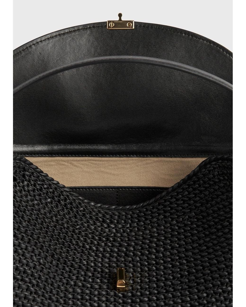 Totême Black T-Lock Woven-Leather Top Handle