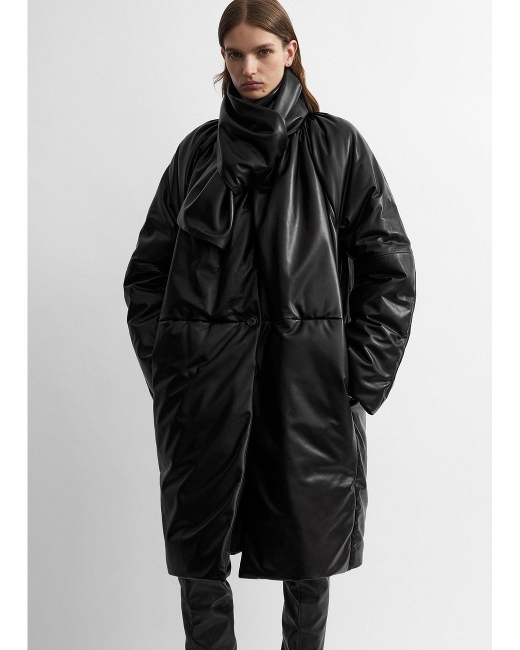 Totême Black Padded Leather Coat