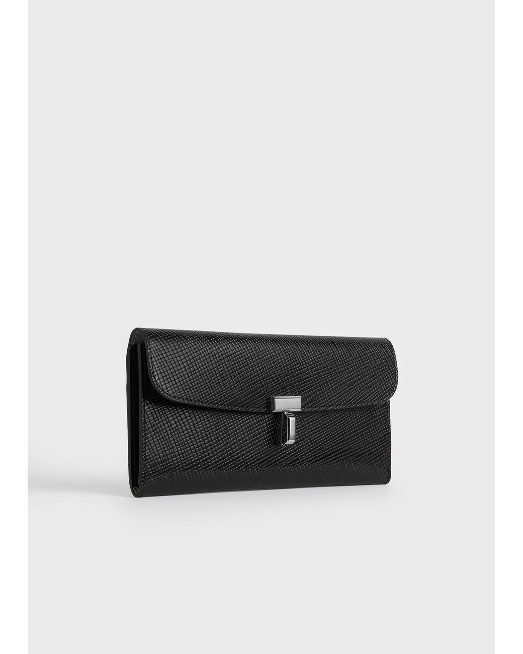 Totême Black T-Lock Palmellato-Patent Wallet
