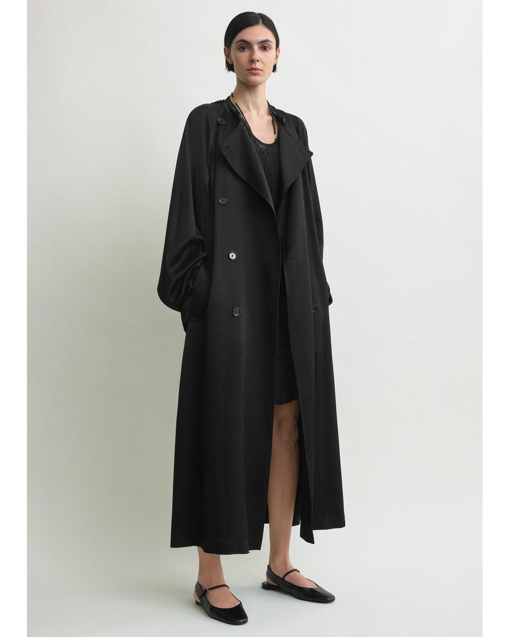 Totême Black Draped Satin Trench