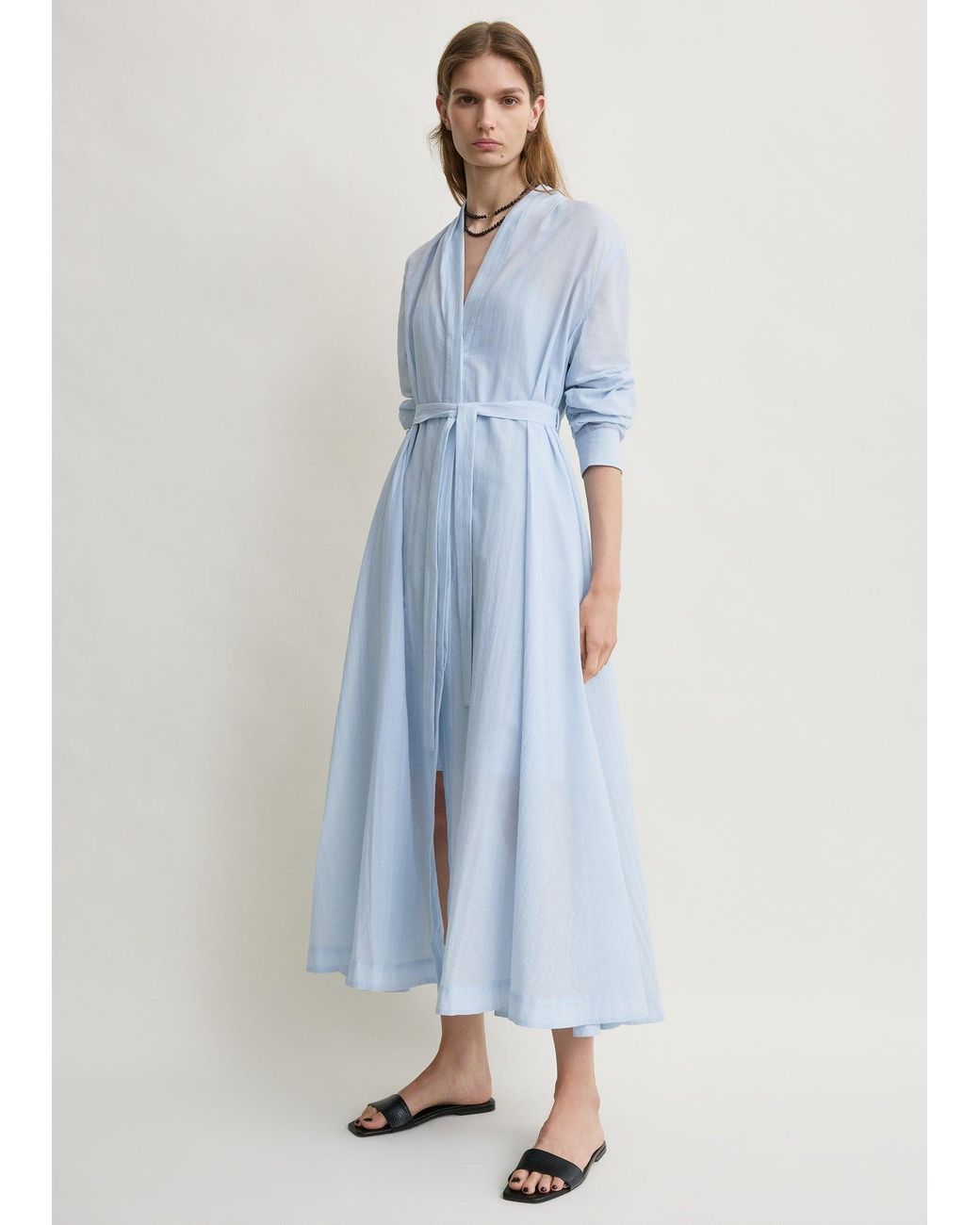 Totême Blue Belted Cotton Voile Dress