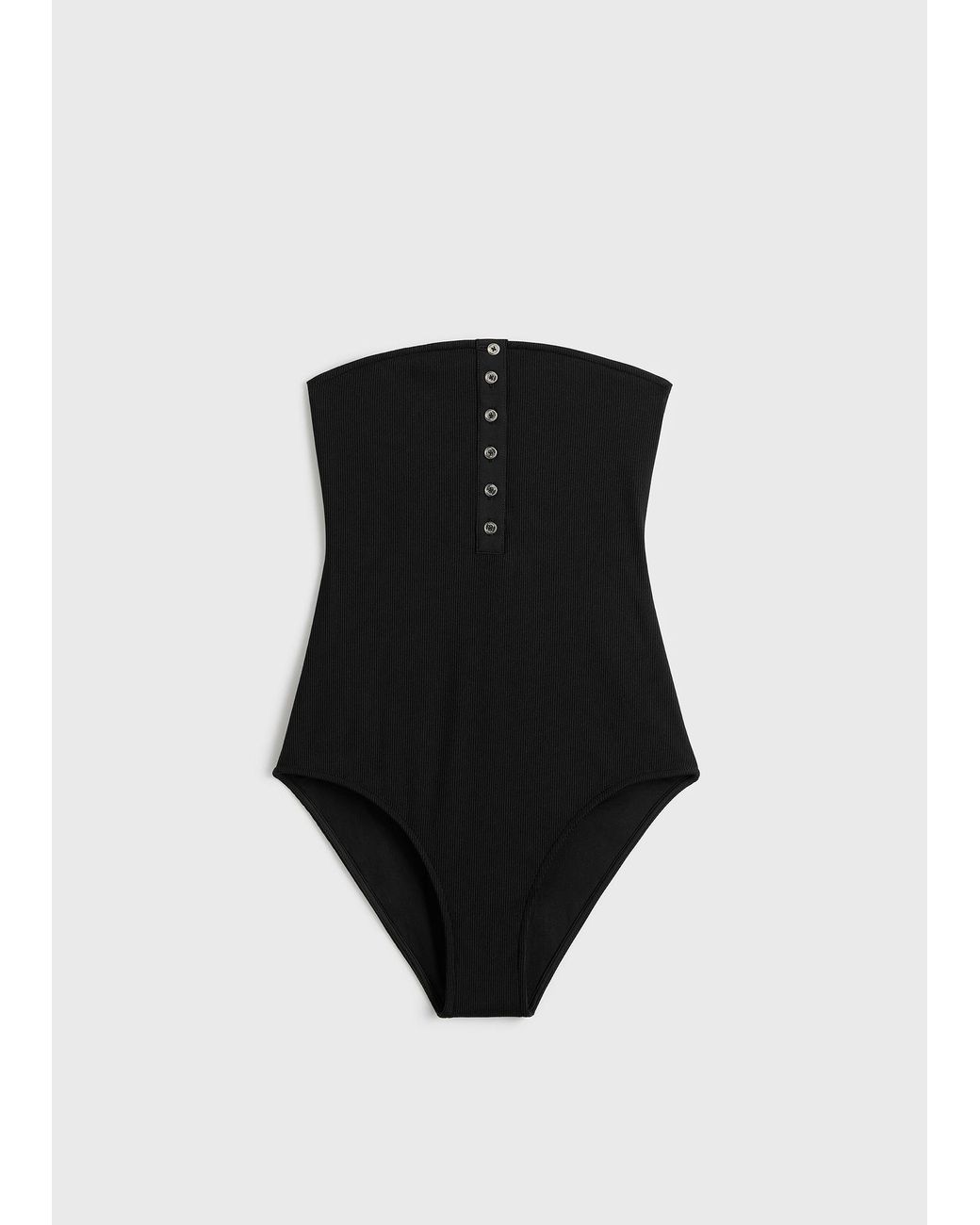 Totême Black Ribbed Strapless Swimsuit