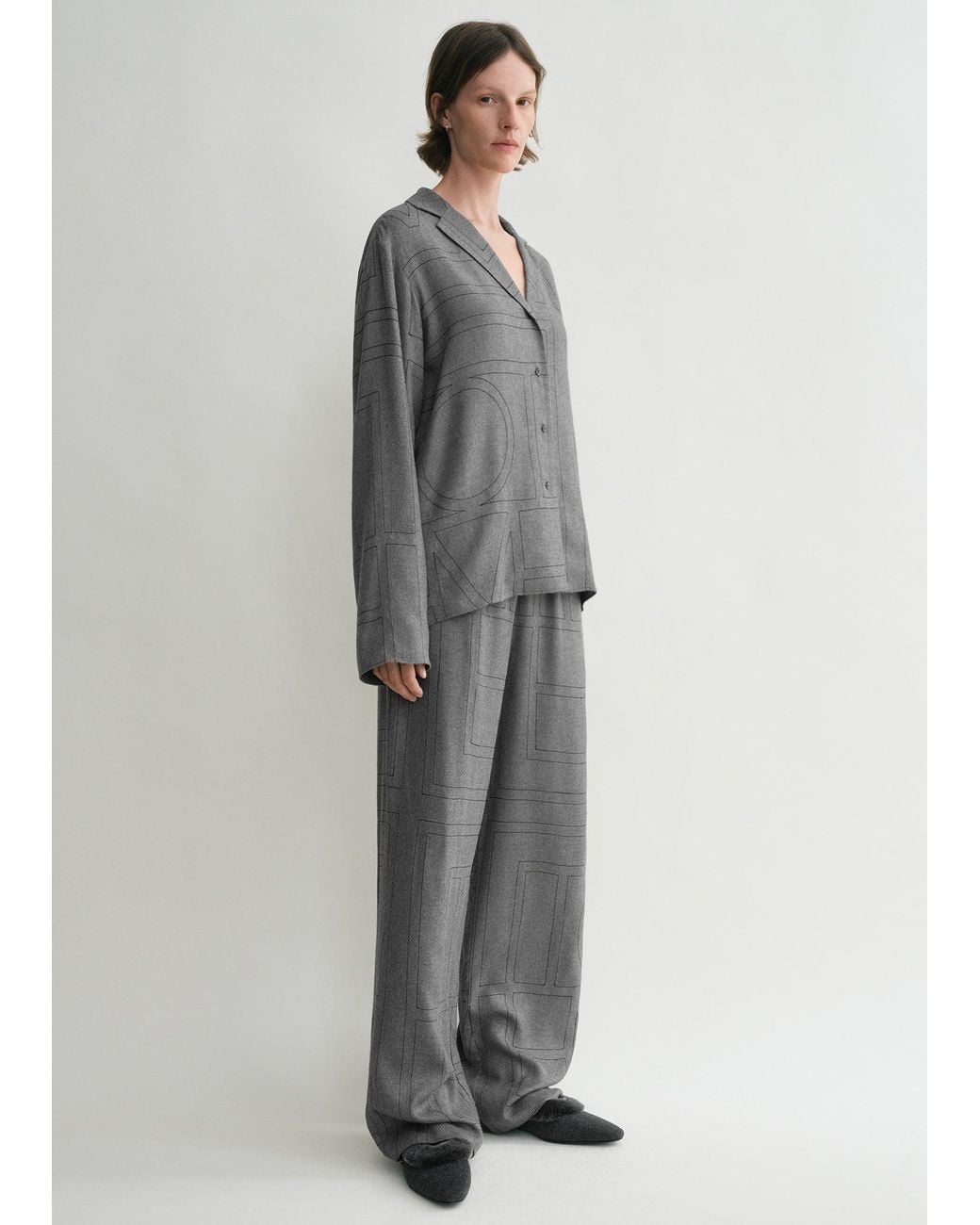 Totême Gray Monogram Flannel Pj Top