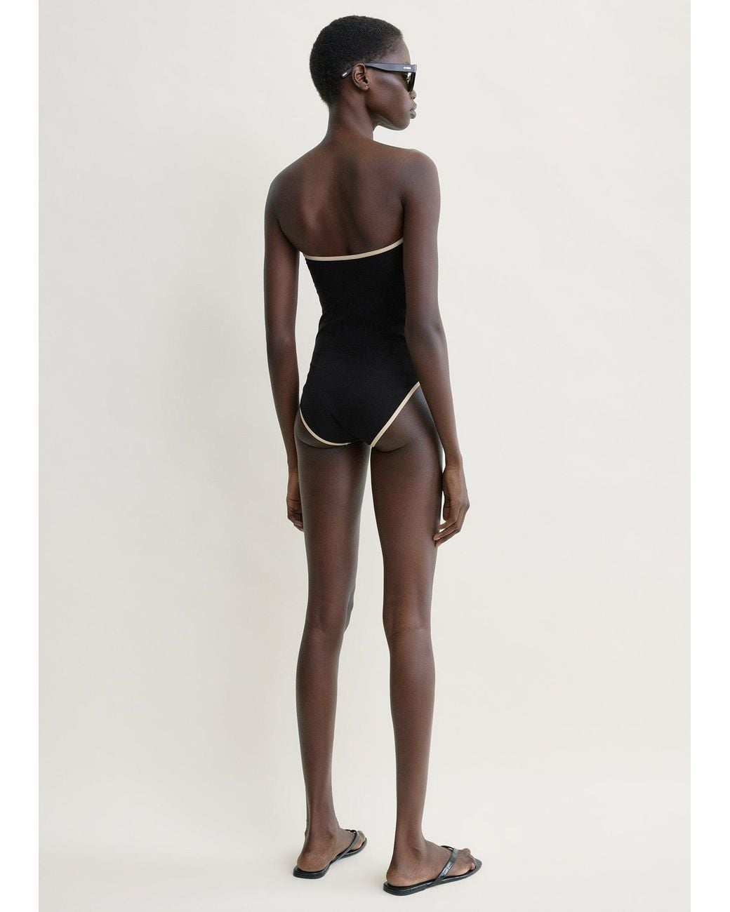 Totême White Stripe Edge Strapless Swimsuit