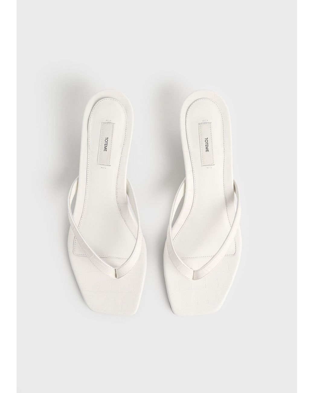 Totême  White Croco-Embossed Heeled Flip Flops
