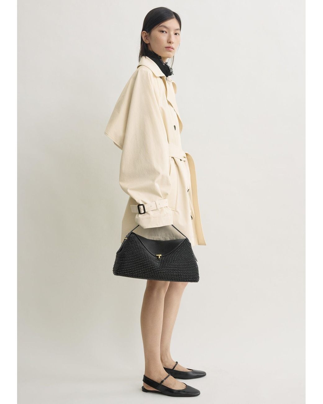 Totême Black T-Lock Woven-Leather Top Handle