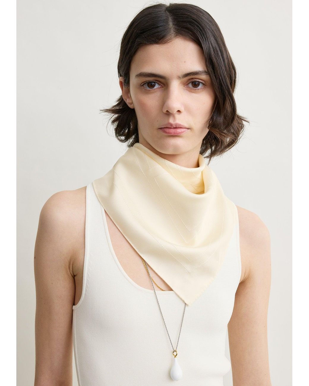 Totême Natural Embroidered Monogram Silk Scarf
