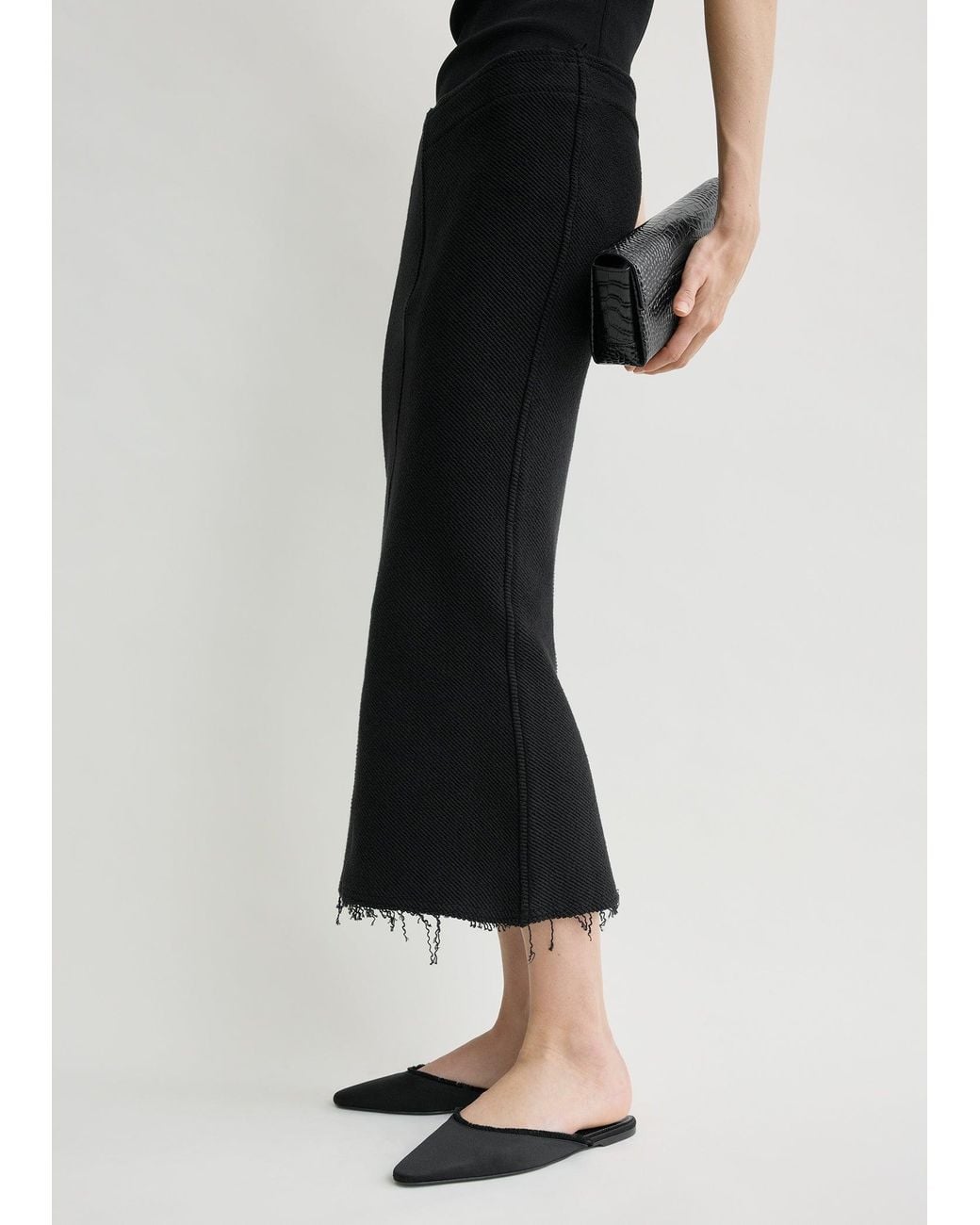 Totême  Black Long Fringed Jersey Skirt