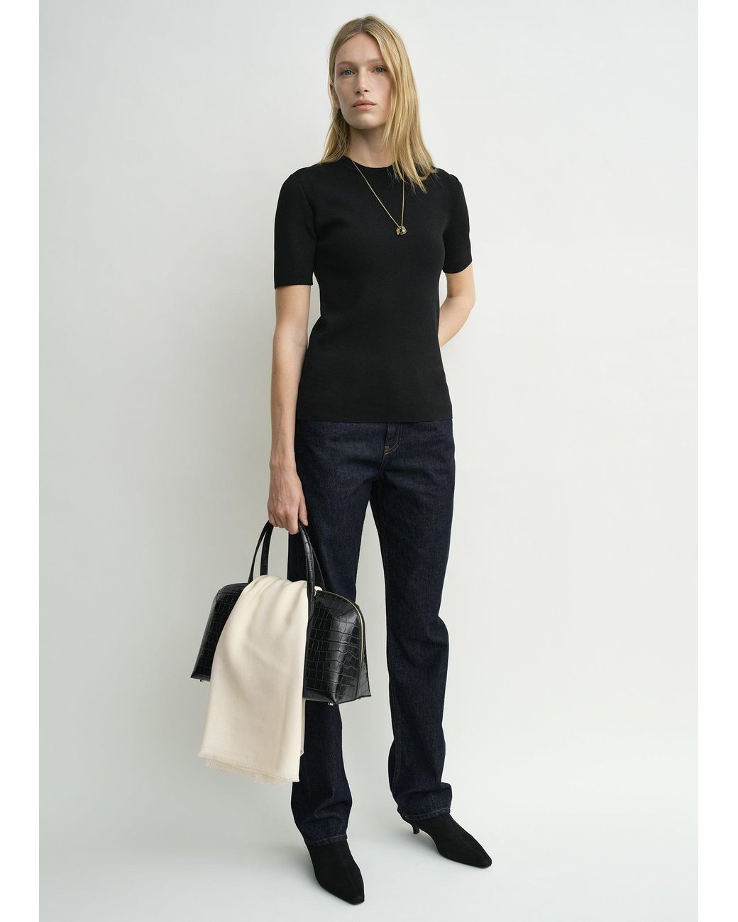 Totême Black Compact Knit Tee